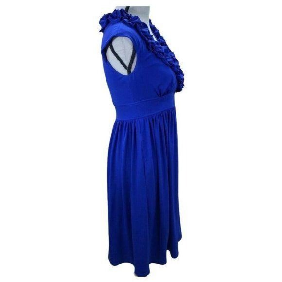 Maggy London Royal Blue Ruffle Neck Flare Dress - Picture 7 of 11